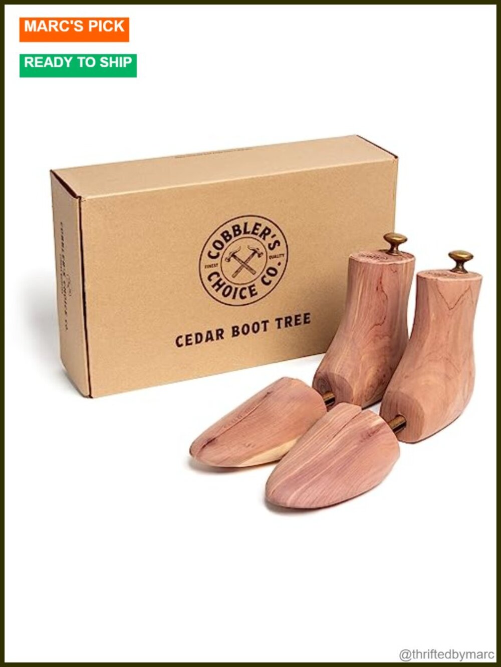 Cedar Boot Trees Split Toe Solid Wood Shaft Brushed Brass Hardware Men's